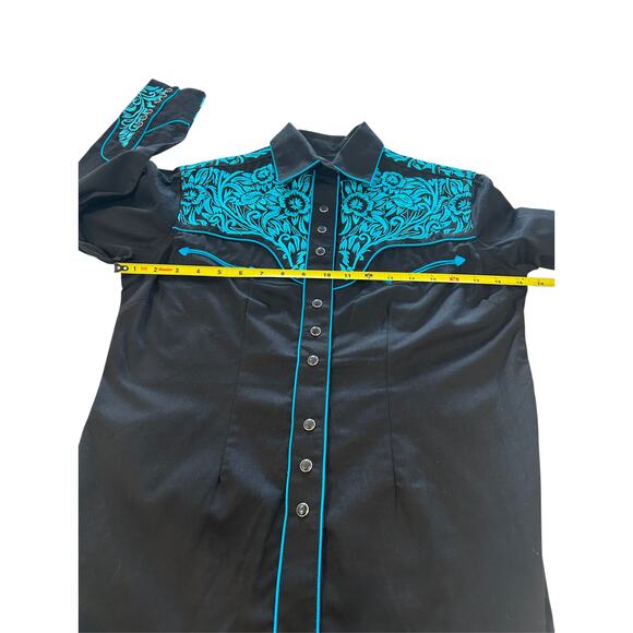 Rockmount Ranch Wear Men’s Vintage Tooling Western Shirt Black/Turquoise Size S - Picture 7 of 11
